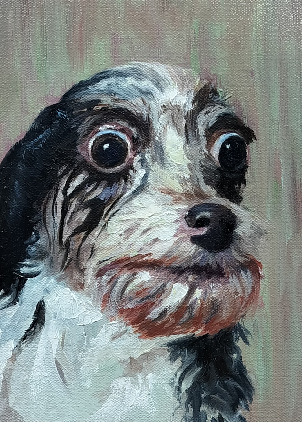 Wet dog oil painting by Emily Esser